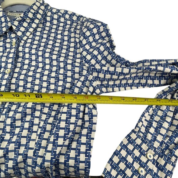 Tommy Hilfiger Stretch Button-Down Shirt Blue White Geometric Long Sleeves Sz M - Picture 6 of 7